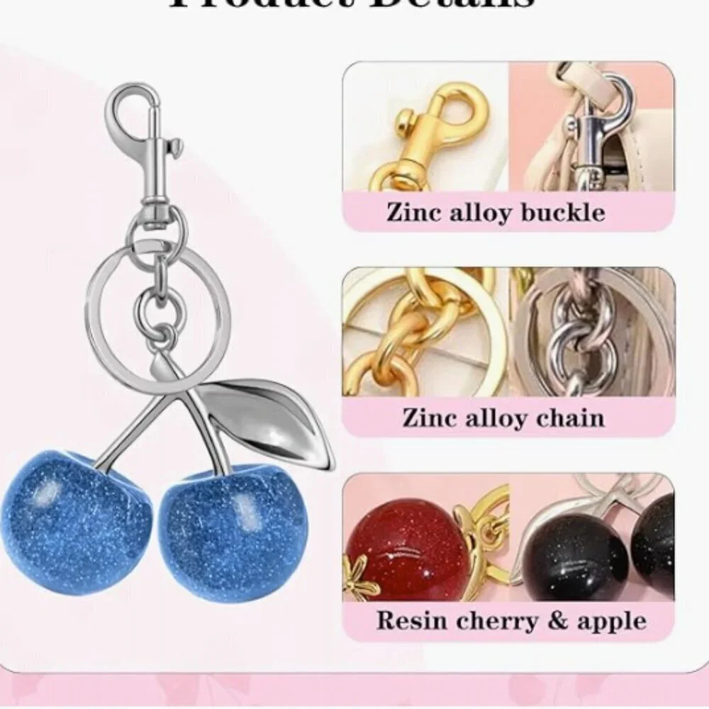 NEW Cherry Keychain Silver 8 Pack